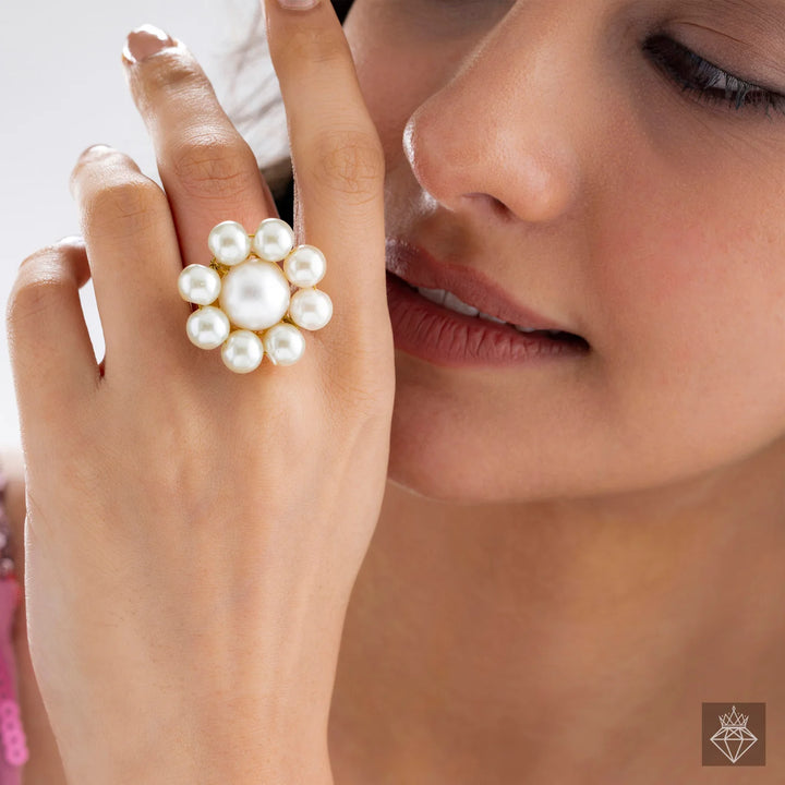 Anti Tarnish Pearl Adjustable Ring