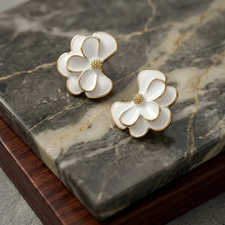 Korean White Flower Stud Earrings