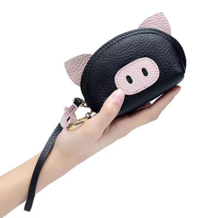 Leather Pig Coin Pouch with Wrist Strap