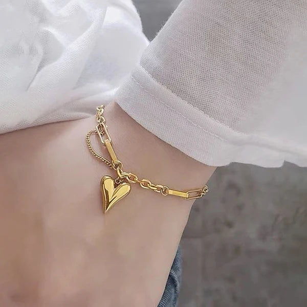 Gold-Plated Anti Tarnish Heart Charm Bracelet