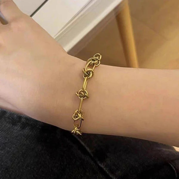 Gold Plated Stainless Steel  Knotted Chain Bracelet