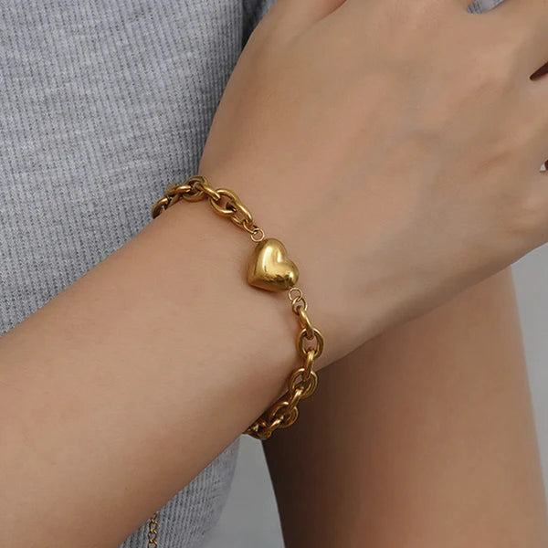 Gold Plated Anti Tarnish Heart Bracelet