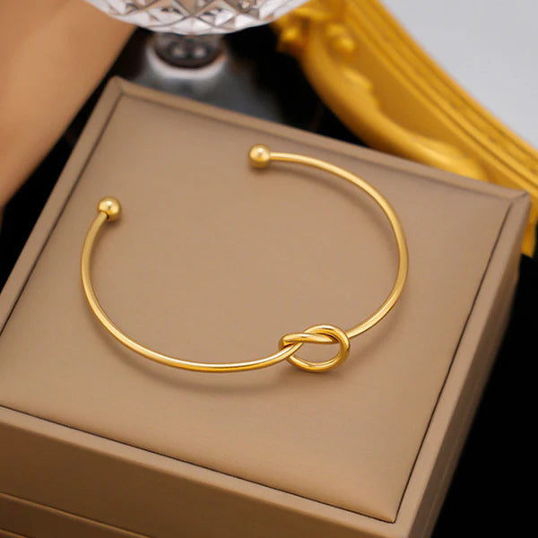 Gold Plated Anti-Tarnish Knotted Cuff Bracelet