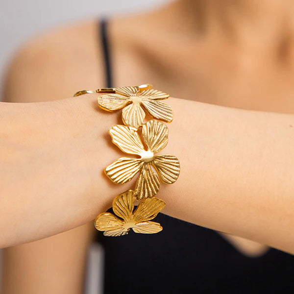 Gold Plated Anti Tarnish Floral Cuff Bracelet