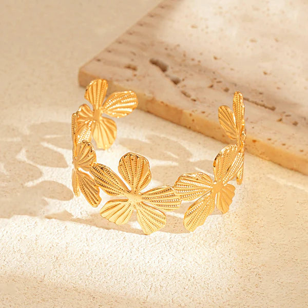 Gold Plated Anti Tarnish Floral Cuff Bracelet
