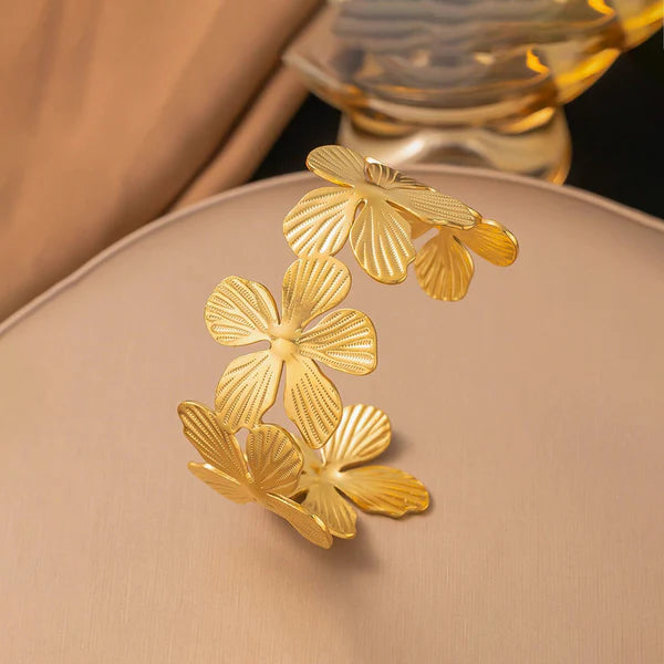 Gold Plated Anti Tarnish Floral Cuff Bracelet