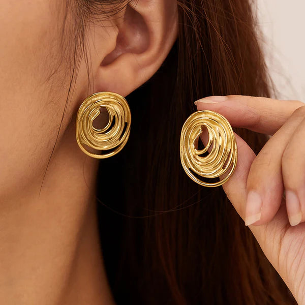 Gold Plated Anti Tarnish Spiral Stud Earrings