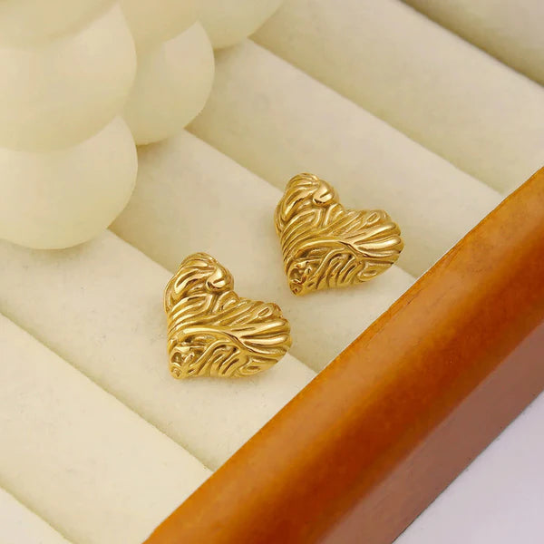Gold-Plated Anti Tarnish Heart Themed Stud Earrings