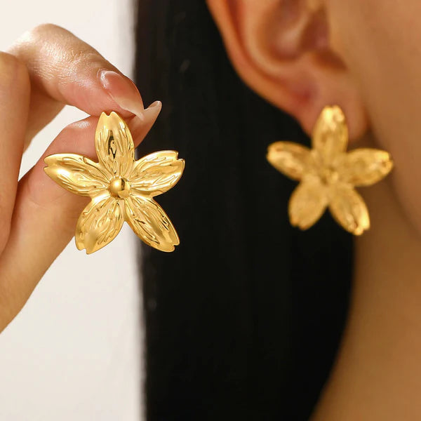 Gold-Plated Anti Tarnish Floral Drop Earrings