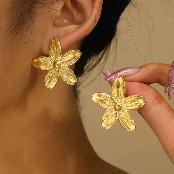 Gold-Plated Anti Tarnish Floral Drop Earrings