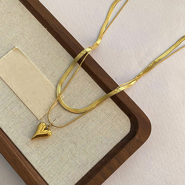 Gold-Plated Anti Tarnish Heart Themed Snake chain Layered Necklace