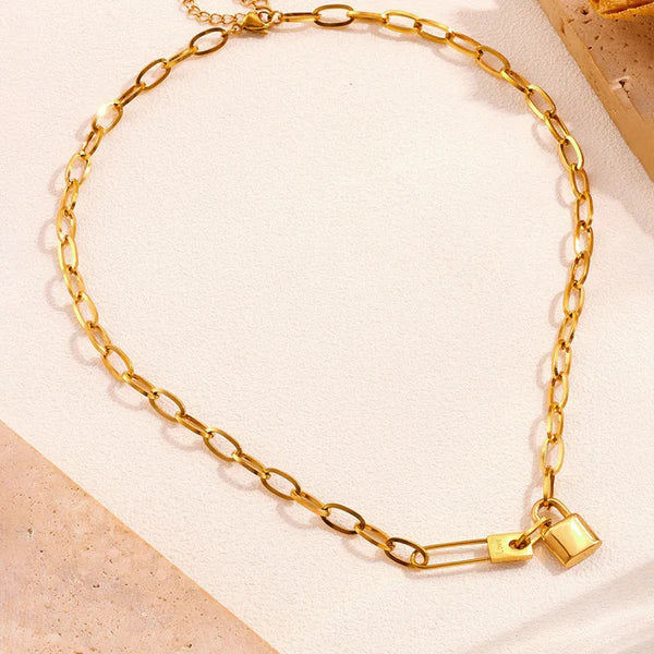Gold-Plated Anti Tarnish Lock  Necklace