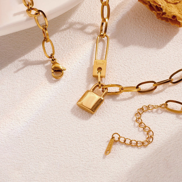 Gold-Plated Anti Tarnish Lock  Necklace
