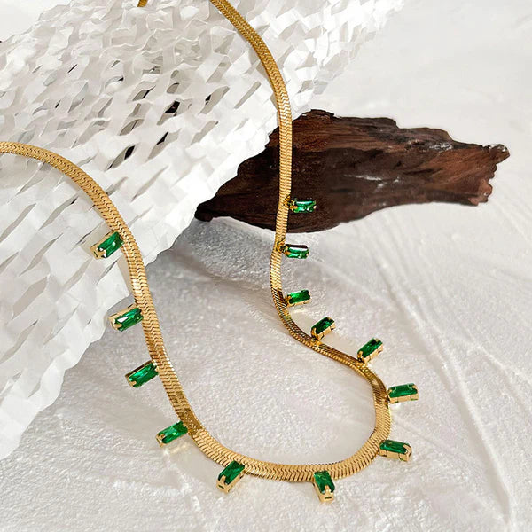 Gold Plated Anti Tarnish Green Emerald Studded Necklace