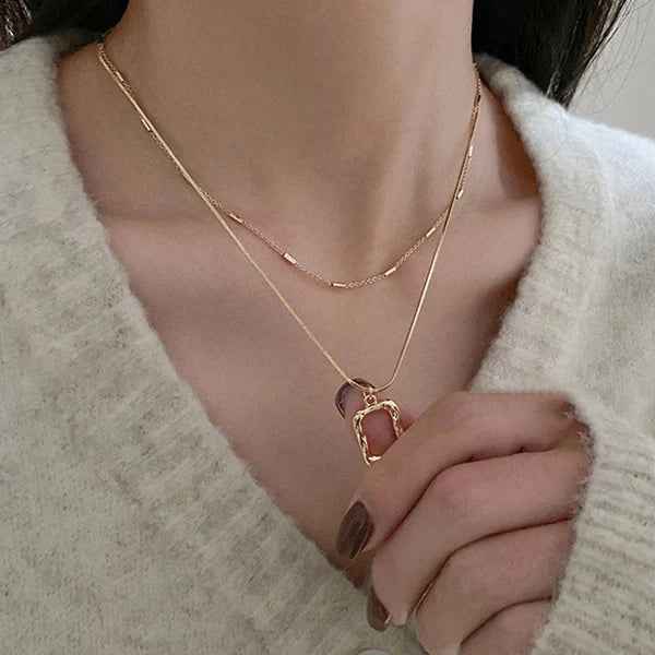 Gold Plated  Anti Tarnish Dual Strand Geometric Necklace