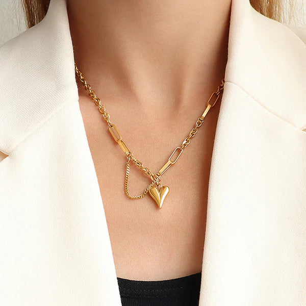 Gold Plated Anti Tarnish Heart Rope Chain Necklace