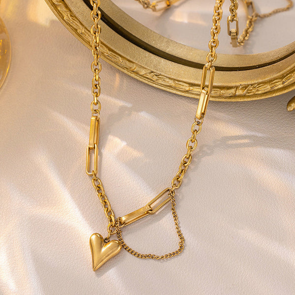 Gold Plated Anti Tarnish Heart Rope Chain Necklace