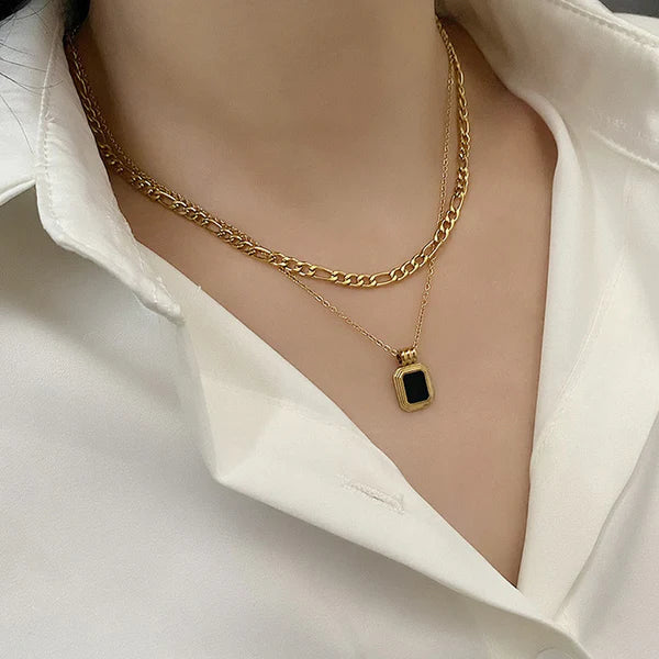 Gold Plated Anti-Tarnish Black pendant Dual strand Necklace