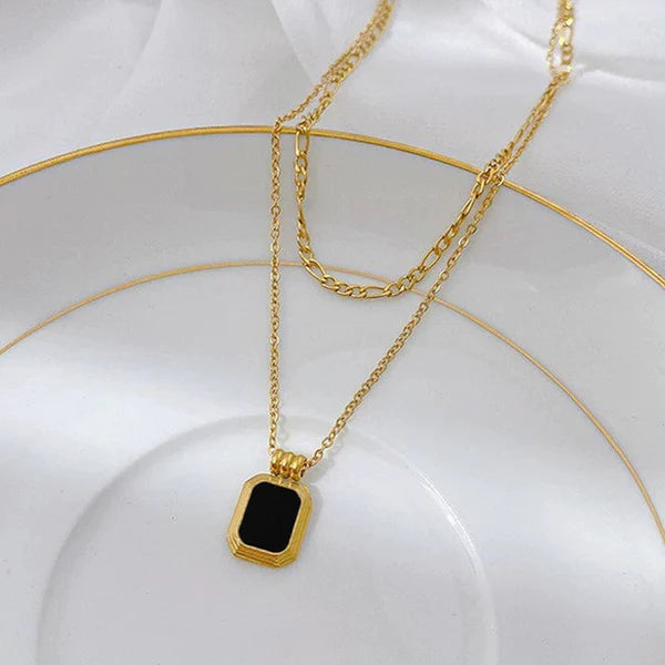 Gold Plated Anti-Tarnish Black pendant Dual strand Necklace