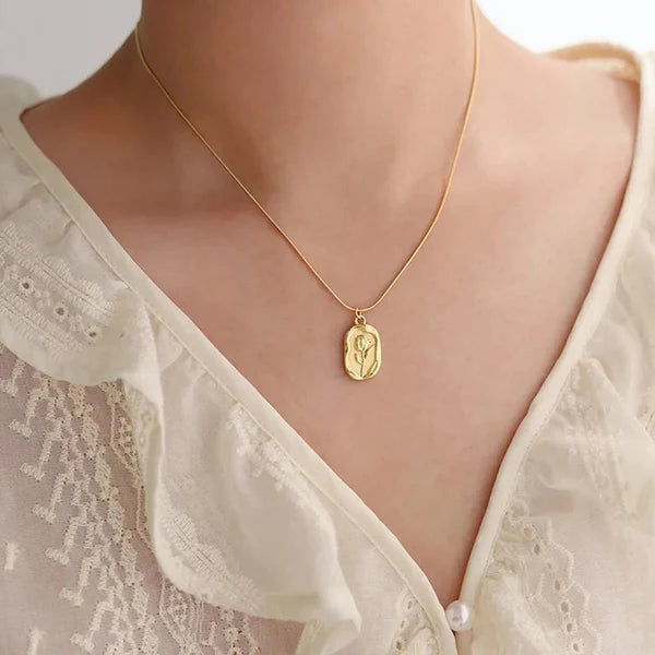Gold Plated Anti Tarnish Rose Pendant Necklace