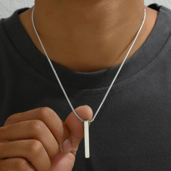 Silver Plated Anti Tarnish Minimal Bar Pendant Necklace