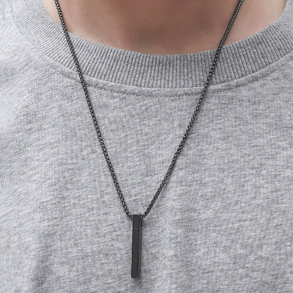 Black Silver Plated Anti Tarnish Bar Pendant Necklace