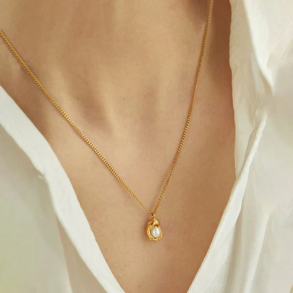 Gold Plated Anti Tarnish Pearl Pendant Necklace