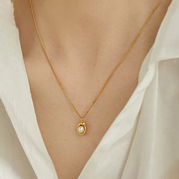 Gold Plated Anti Tarnish Pearl Pendant Necklace