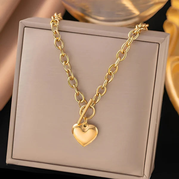 Gold Plated Anti Tarnish Heart Themed Chunky Pendant