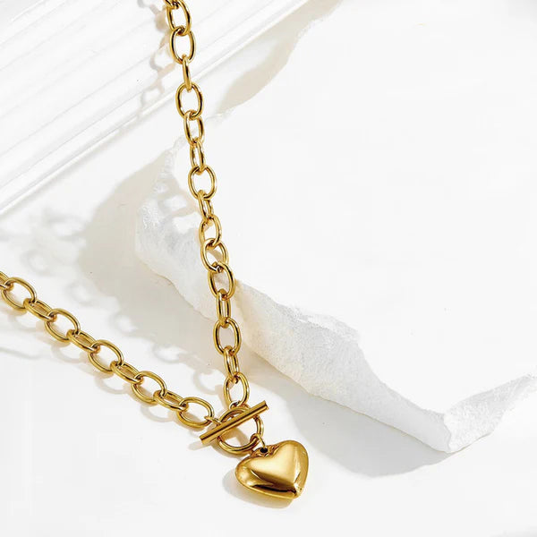 Gold Plated Anti Tarnish Heart Themed Chunky Pendant