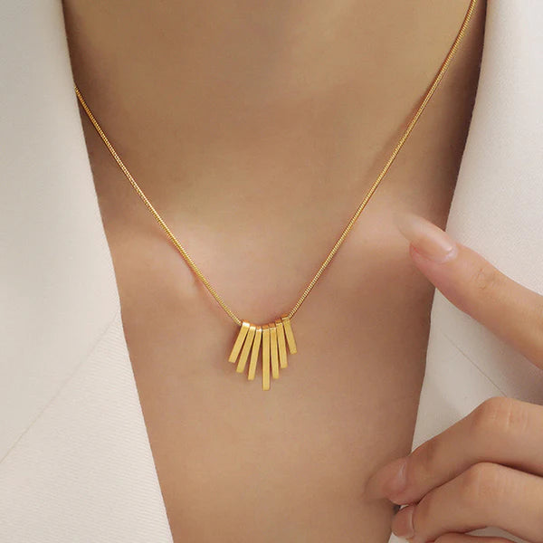Gold Plated Anti Tarnish Dangling Stripes Pendant Necklace