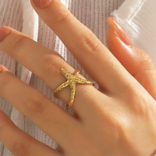 Gold Plated Anti Tarnish Star Fish Ring