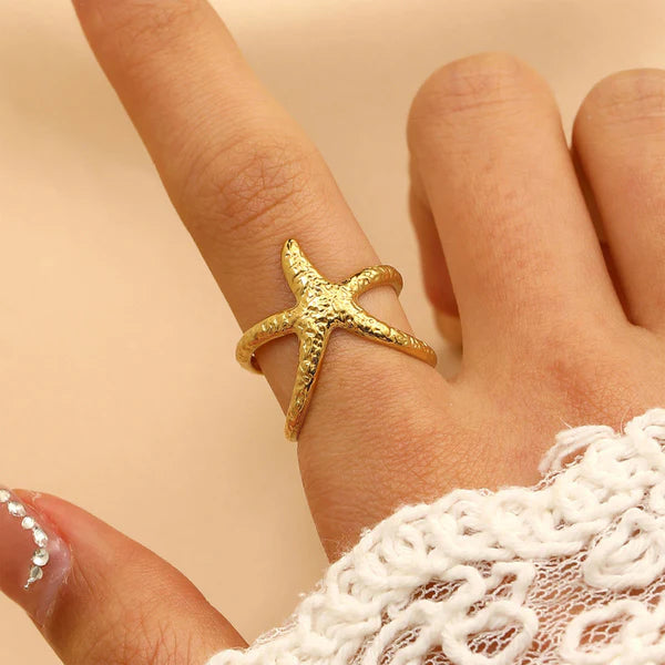 Gold Plated Anti Tarnish Star Fish Ring