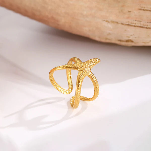 Gold Plated Anti Tarnish Star Fish Ring