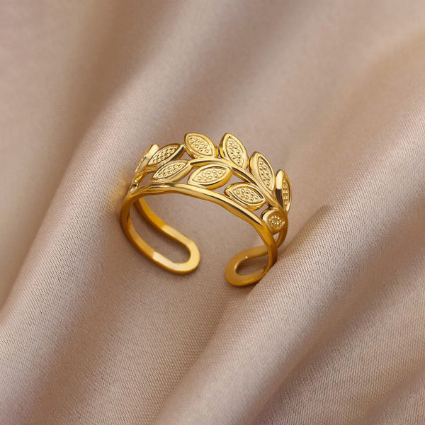 Gold Plated Anti Tarnish Leaf Vine Adjustable Ring