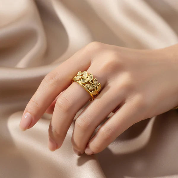 Gold Plated Anti Tarnish Leaf Vine Adjustable Ring