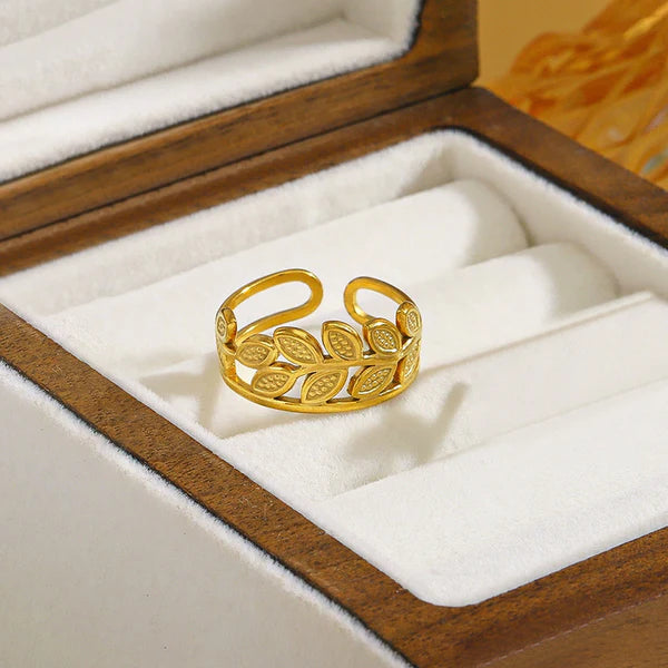 Gold Plated Anti Tarnish Leaf Vine Adjustable Ring