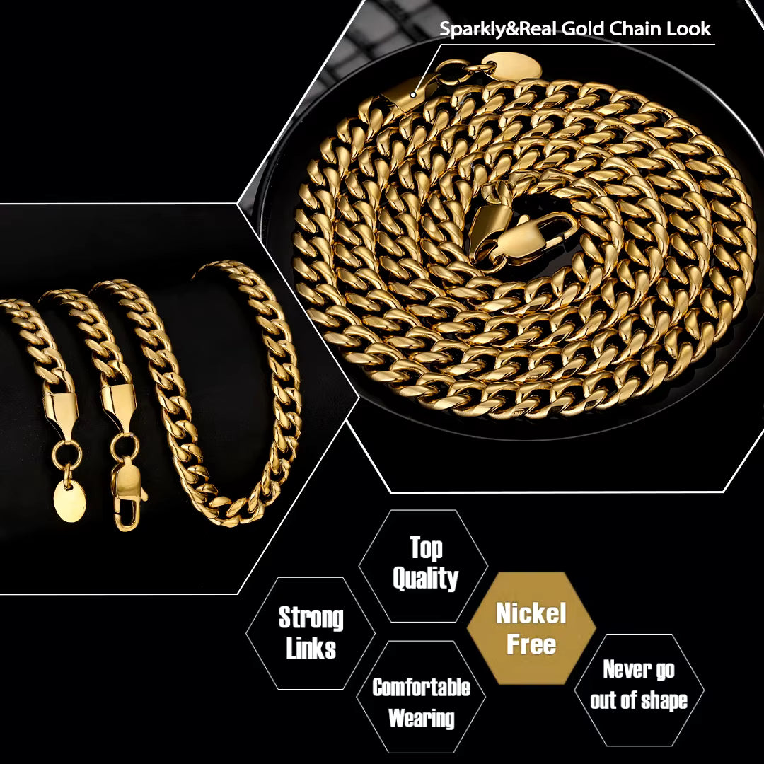 18K Gold PVD Stainless Steel –  Cuban Chain Necklace (Unisex)