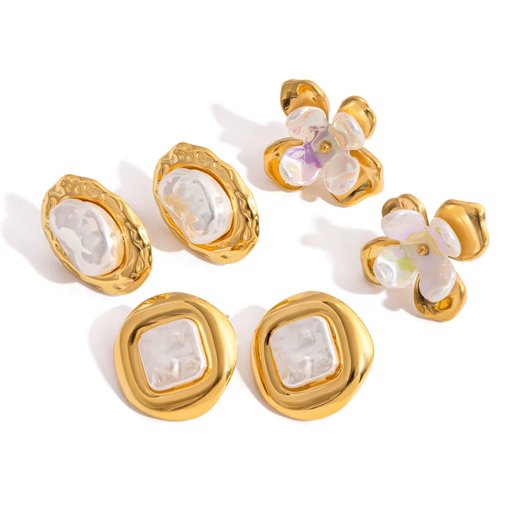 18K Gold Plated Stainless Steel - Acrylic Shell Stud Earring