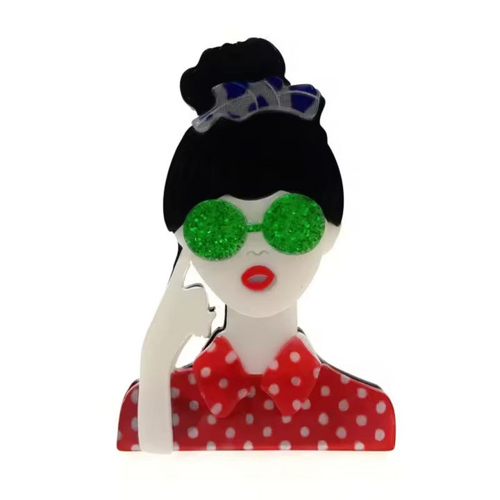 Acrylic Girl Brooch with Glasses