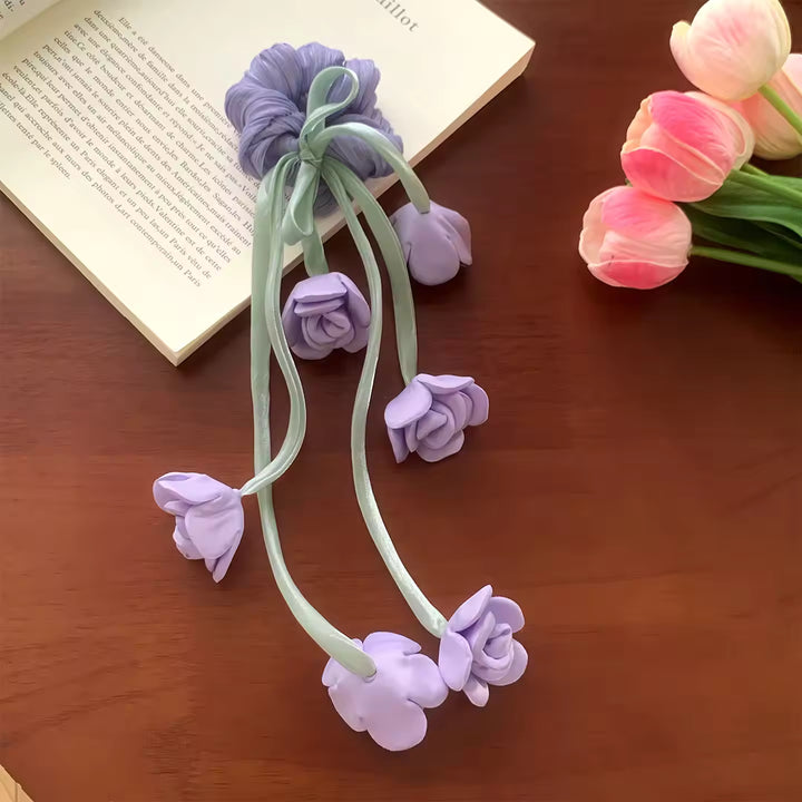 Chiffon Flower Tassel Hair Tie
