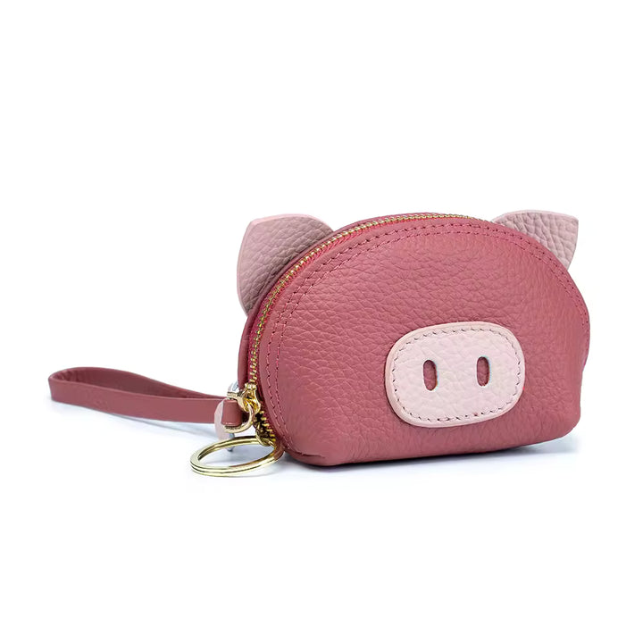 Leather Pig Coin Pouch with Wrist Strap
