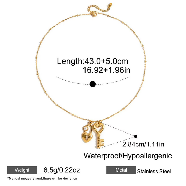 18K Gold Plated Stainless Steel - Lock & Key Heart Necklace