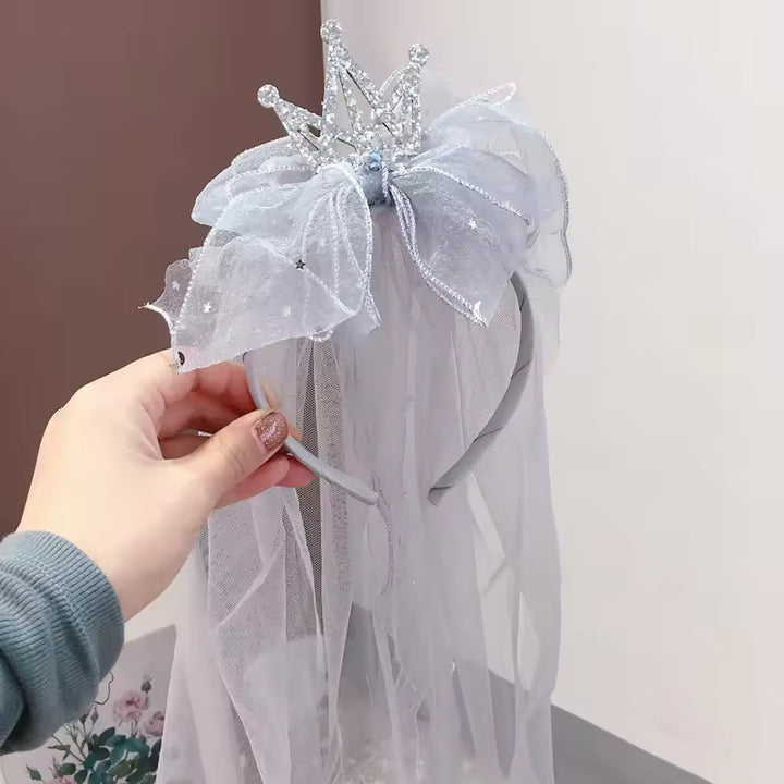 Princess Veil Crown Headband for Girls | Birthday & Photoshoot Hair Accessory