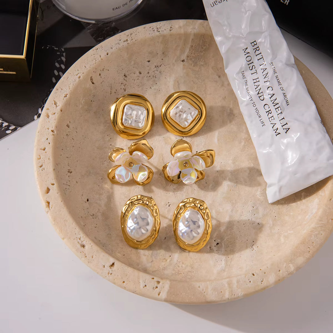 18K Gold Plated Stainless Steel - Acrylic Shell Stud Earring