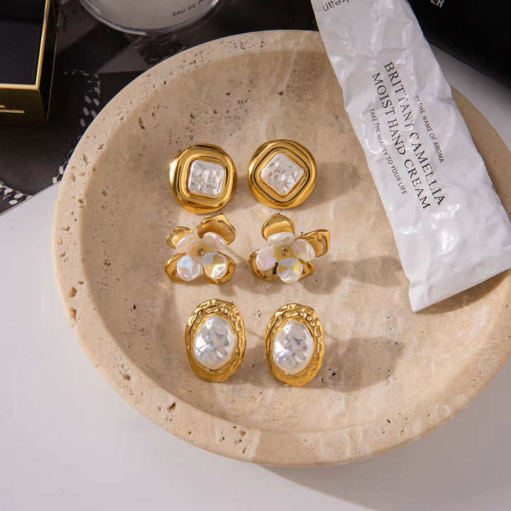 18K Gold Plated Stainless Steel - Acrylic Shell Stud Earring