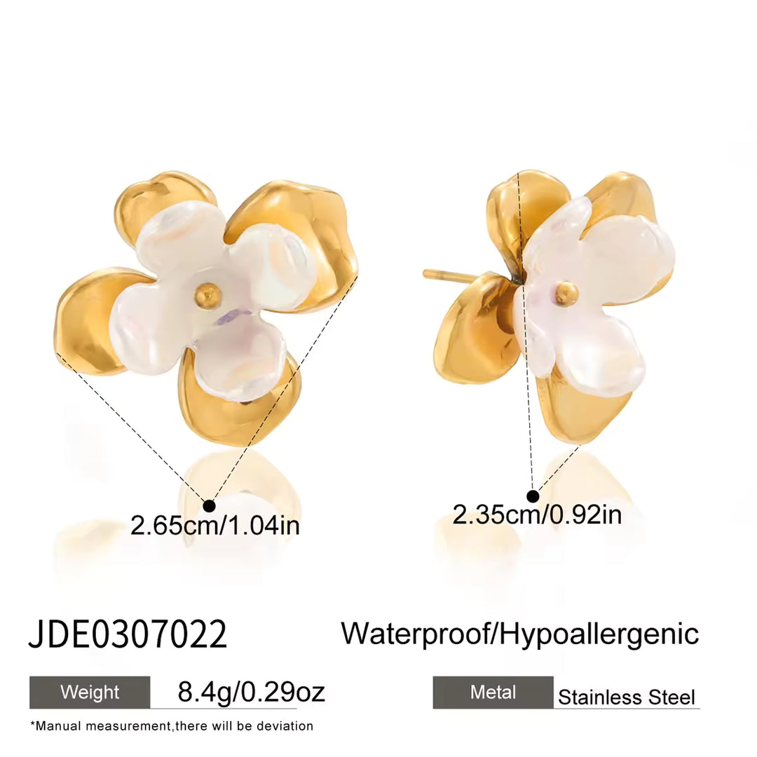 18K Gold Plated Stainless Steel - Acrylic Shell Stud Earring