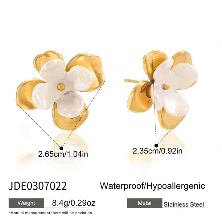 18K Gold Plated Stainless Steel - Acrylic Shell Stud Earring