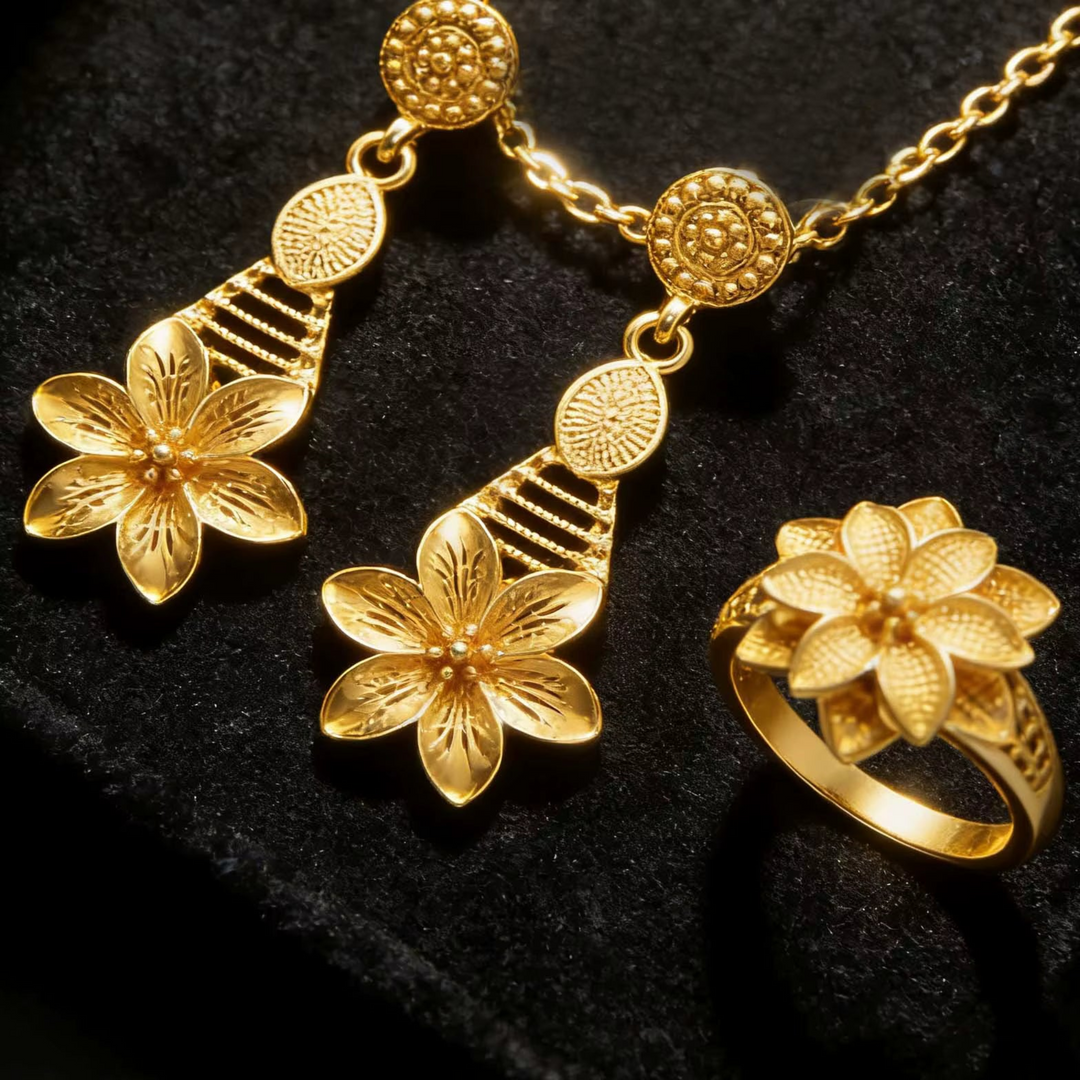 24K Gold Plated Dubai Bridal Jewelry Set - Leaf