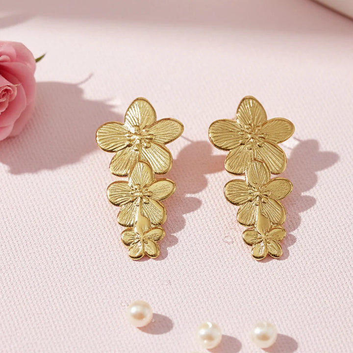 Gold-Plated Anti Tarnish Triple flower Earrings
